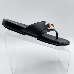 FitFlop Gracie Rubber-Chain Leather Toe Post Sandals-Black 9